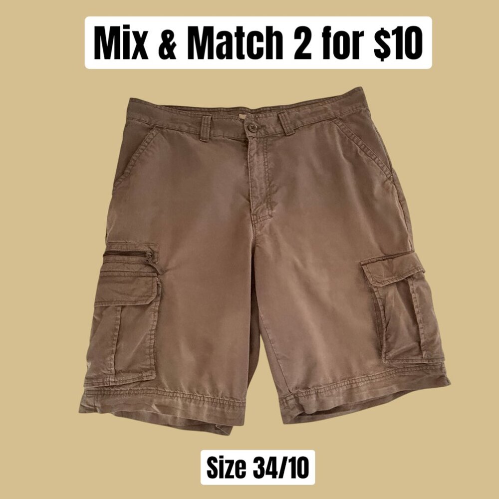 Mens Dark Brown Multi Pocket Utility Cargo Hiking Shorts Size 34-10